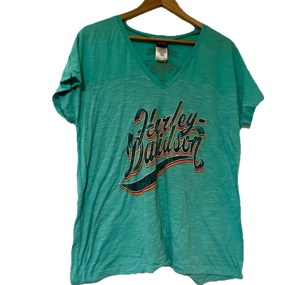 Harley-Davidson XL Women's Aqua V-Neck Tee. - Picture 2 of 5